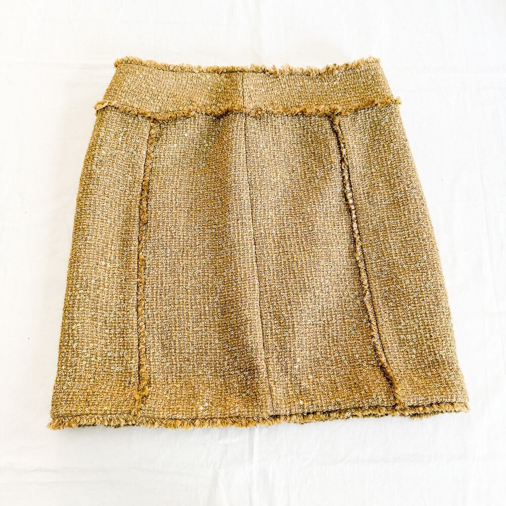 Michael Kors Gold Tan Fringe Hem Eyelet Mini Skirt Fully Lined Size 2